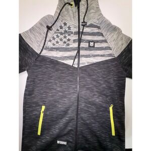 Freedom Industries Mens Space Dye Full Zip Hoodie American Flag Grey Neon Small